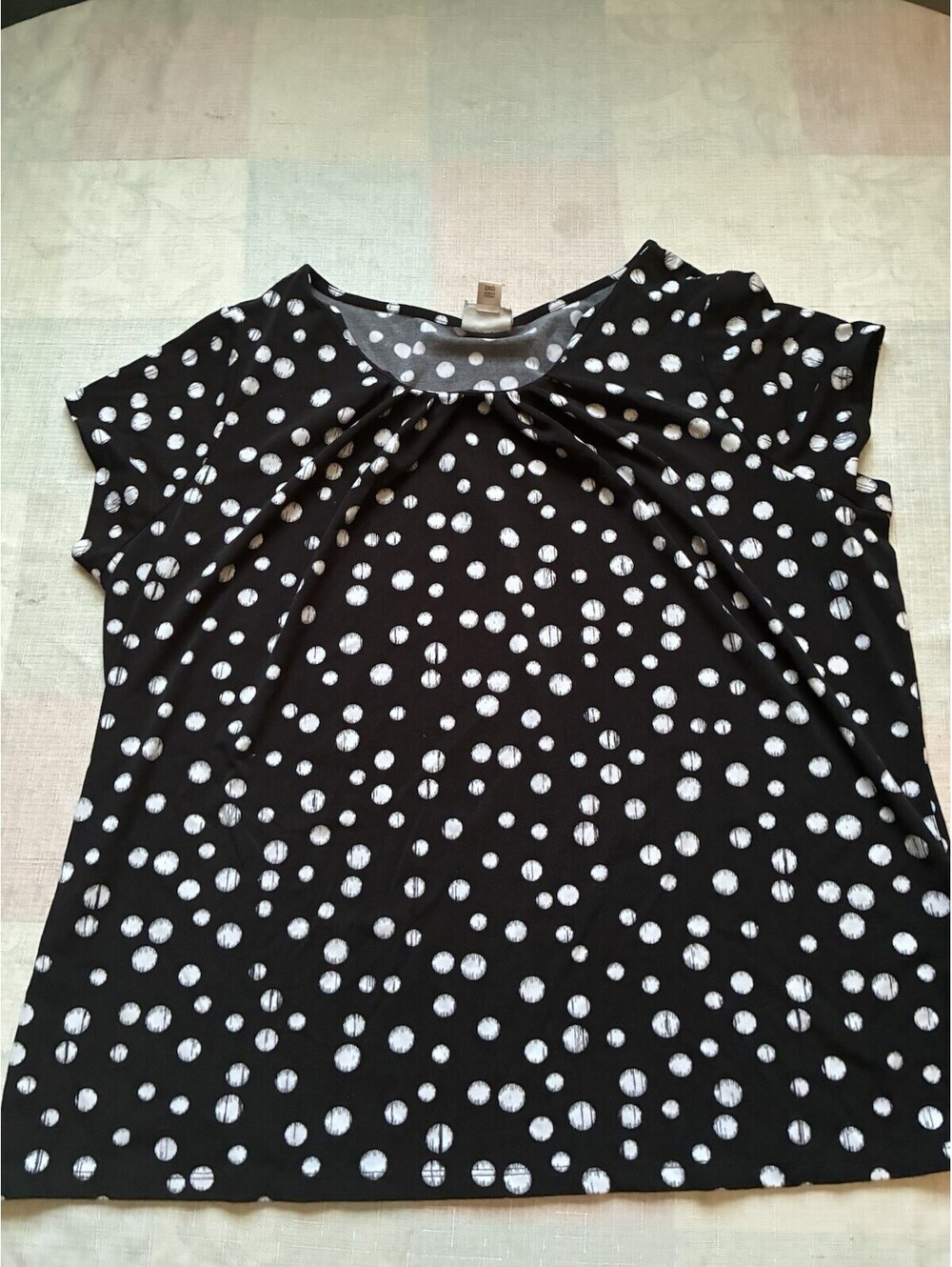 Worthington Woman Stitch 2X Black White Dot Short Sleeve Blouse Top -0003